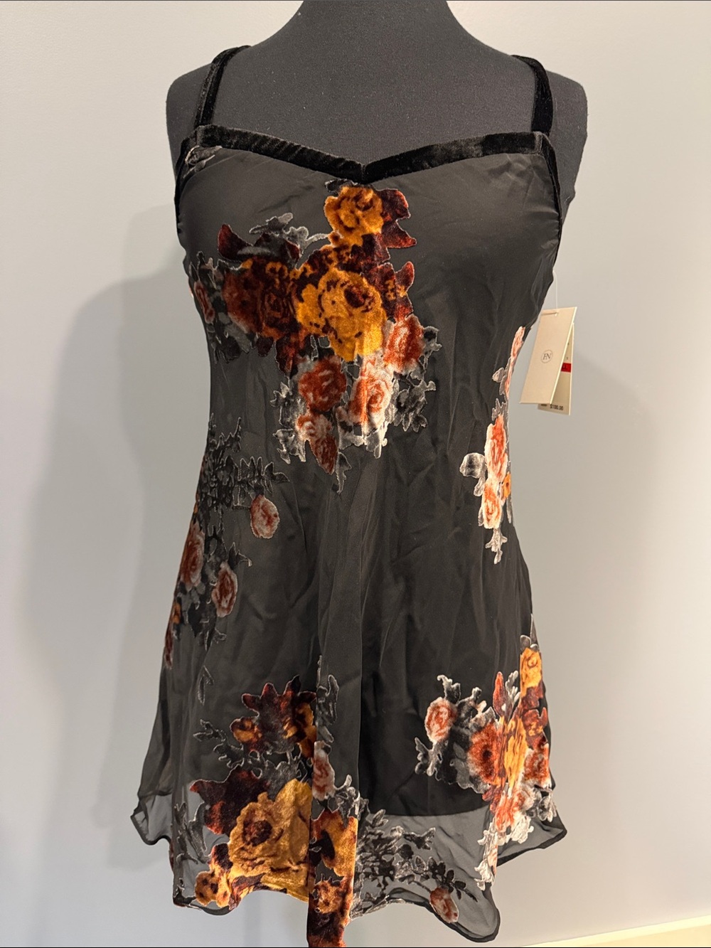 Black Floral Velvet-Print Camisole Top - Women